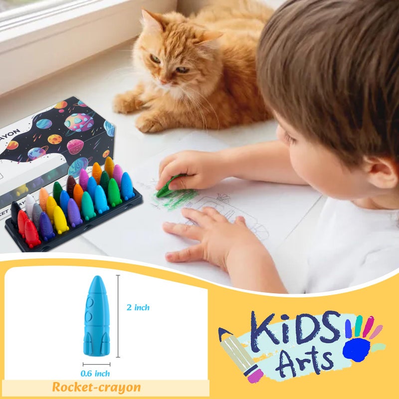 JUPITEARTH 12 Rocket Crayons  Non Toxic Washable Toddler Crayons  Rocket Crayons with Easy-to-hold for Toddlers  Crayons for Kids Art&School Supplies Toddlers - Image 4